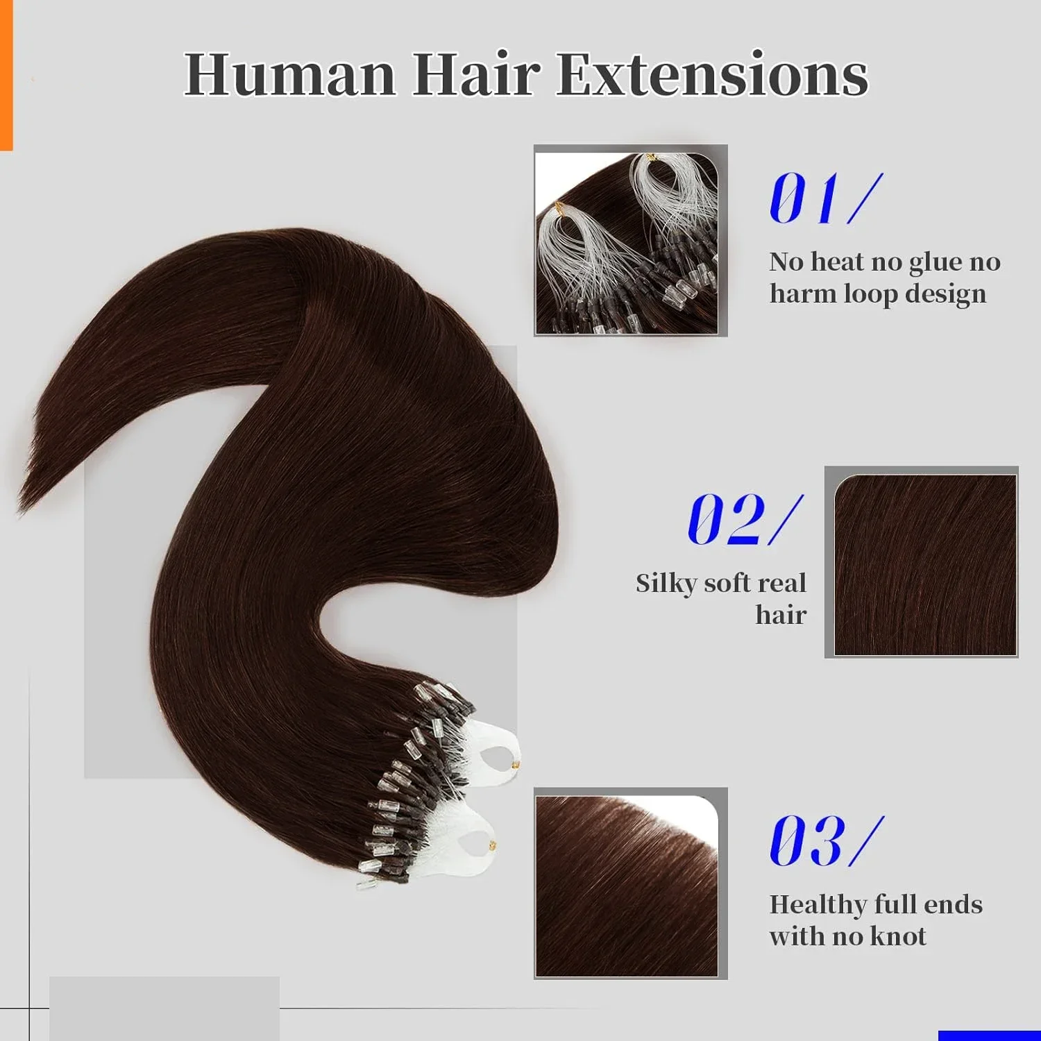 Straight Micro Loop Remy Hair Extensions Cold Fusion Beads #2