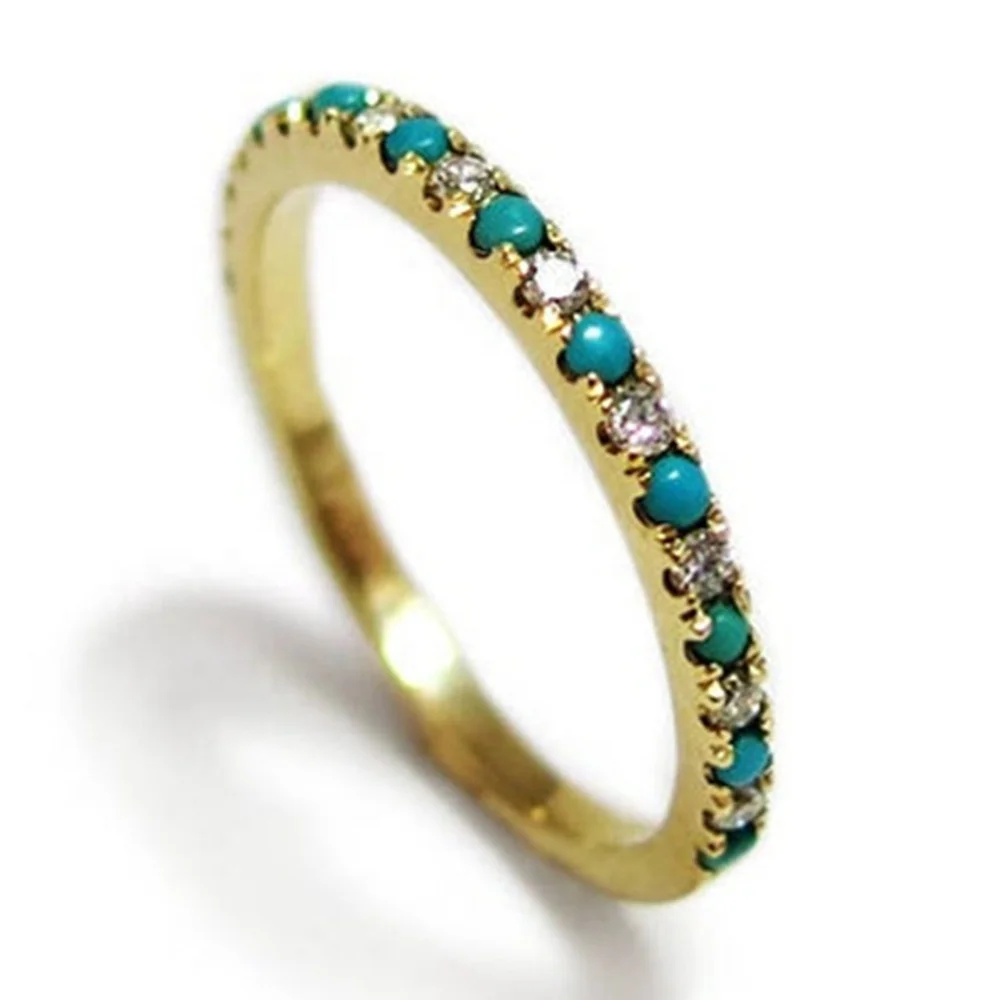 
925 Sterling Silver Turquoise Band Ring Gold Plating Silver Stackable CZ Micro Pave Wedding Eternity Band Rings for Women 