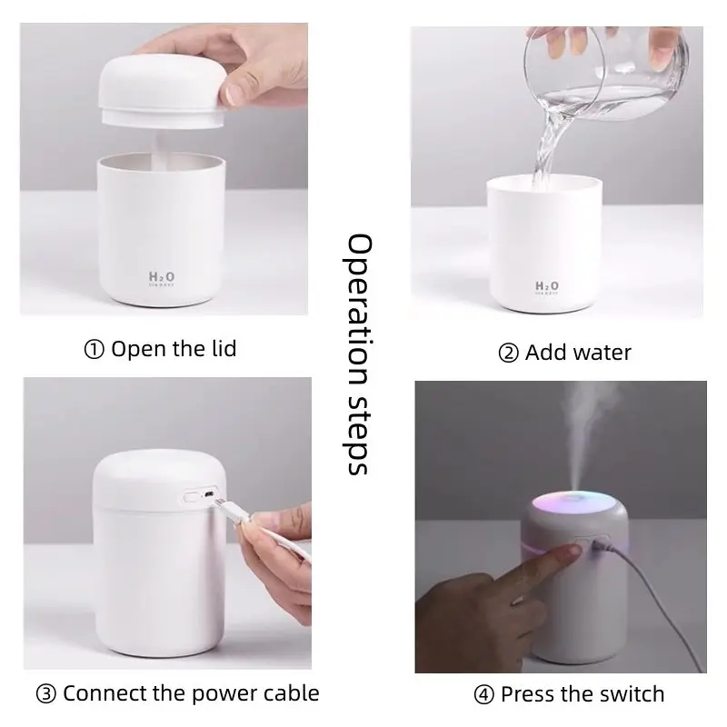 2024 new H2O Humidifiers Humidificador Colorful Led Night Light Portable Smart Cool Mist Ultrasonic Mini Usb Car Air Humidifier