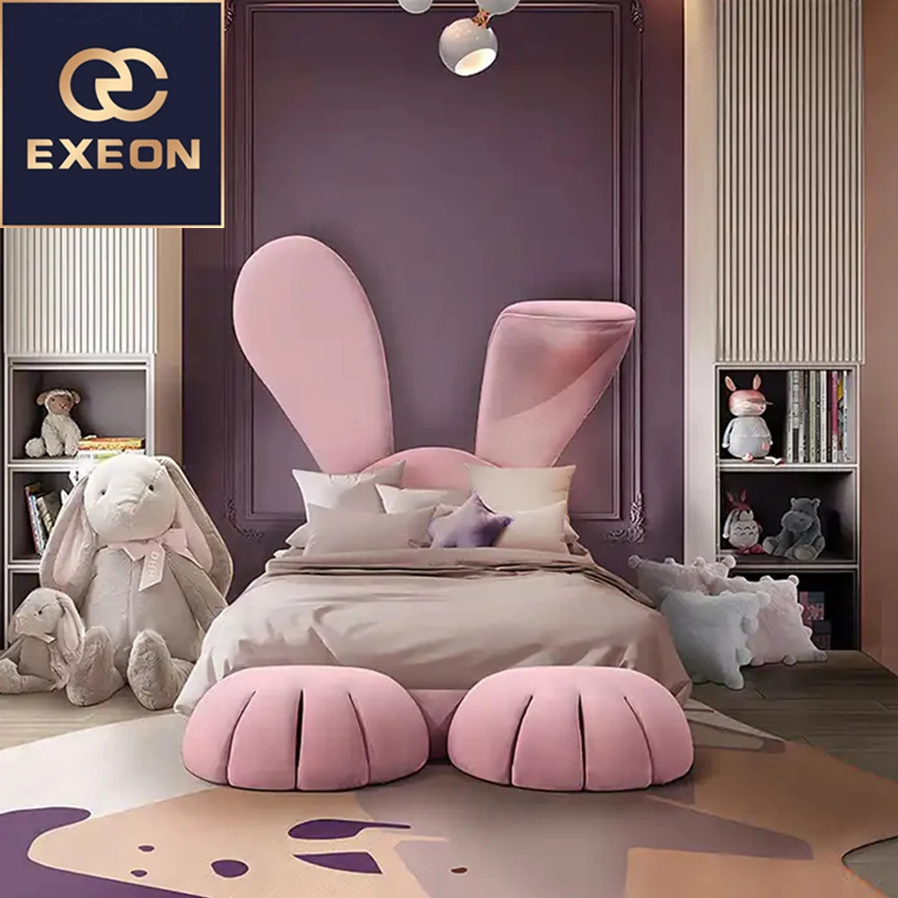 Bedroom Furniture Princess Child Girl Princess Pink Bunny Modern Beds Single Children Upholstered Bed