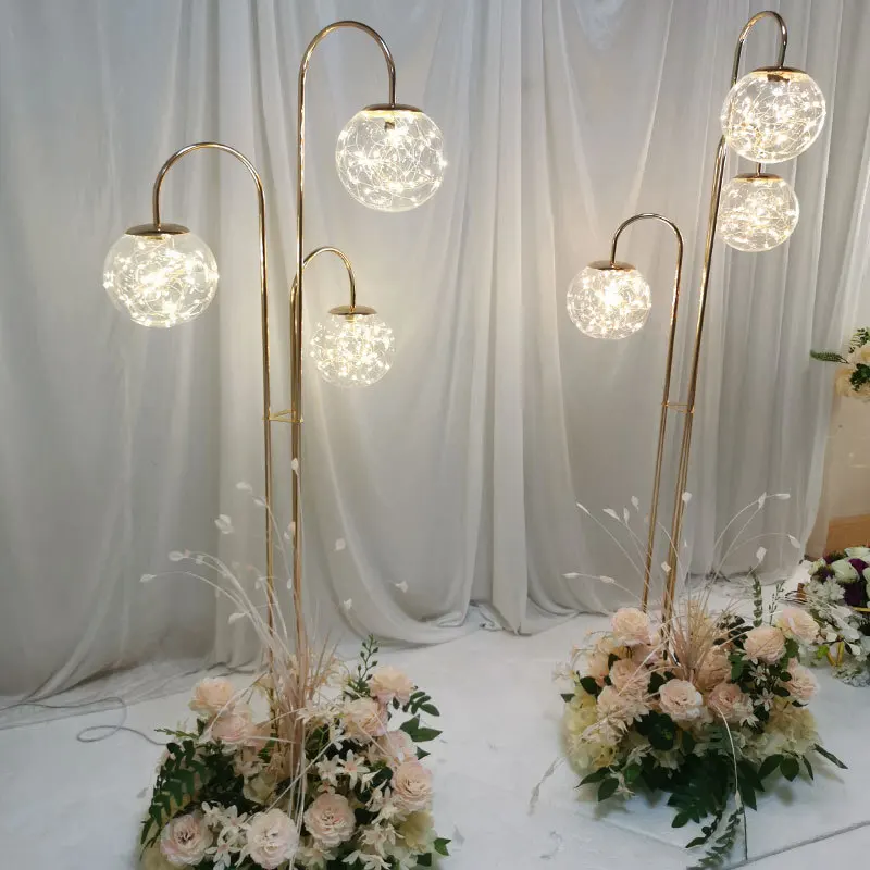 New wedding walkway props three head crystal road leading light stand with string lights runway for party event venue decoration