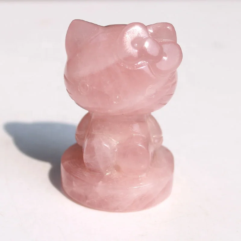 High Quality Natural Rose Quartz Crystal Hello Kitty For Home Decoration