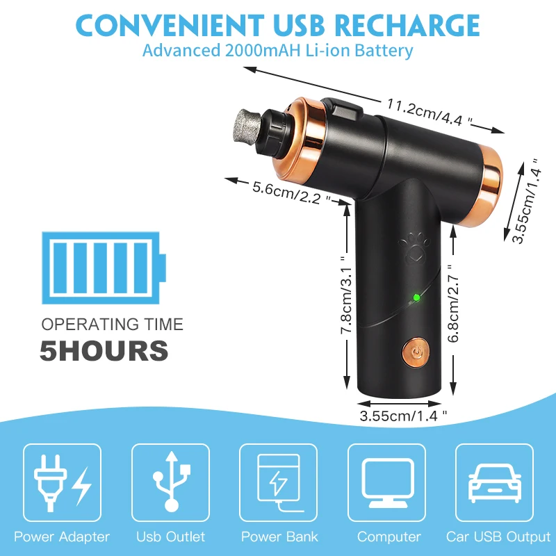 USB Rechargeable Dog Cat Nail Grinder Nail Trimmer Pet Nail Scissors and Grooming Trimmer for Pets