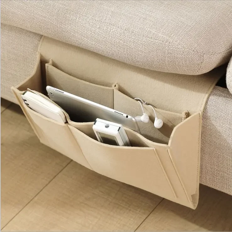 Felt Bedside Storage Bag Bed Desk Bag Sofa TV Side Hanging Pouch Couch Storage Organizer Bed Holder Pockets