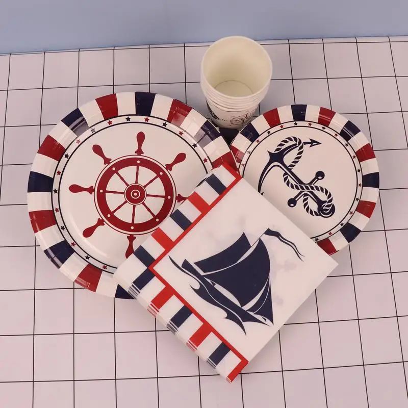80pcs/Set Navigation theme Party  Paper Tableware Set paper plate  cups and Napkins
