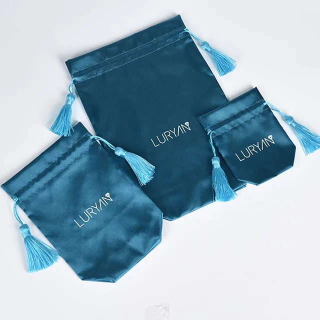 Good quality tassels drawstring satin jewelry bag pouch packaging for jewelry box