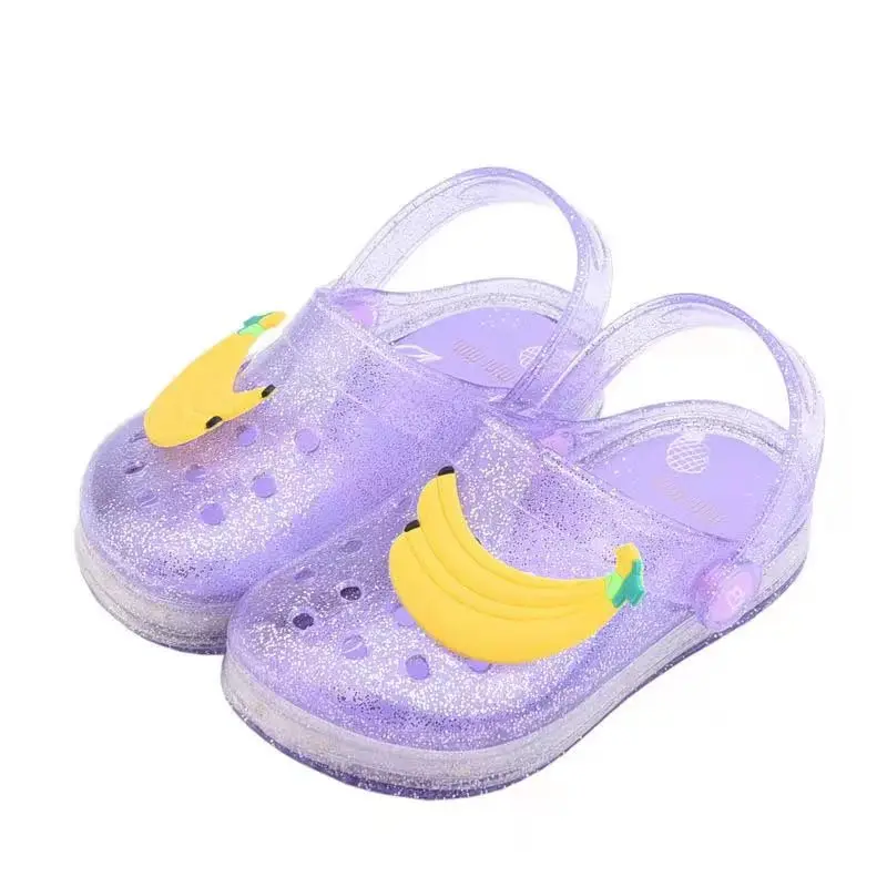 new fruit slippers children  jelly shoes boys and girls cute pvc Croc Clogs Hole Slippers jelly slippers LED lights
