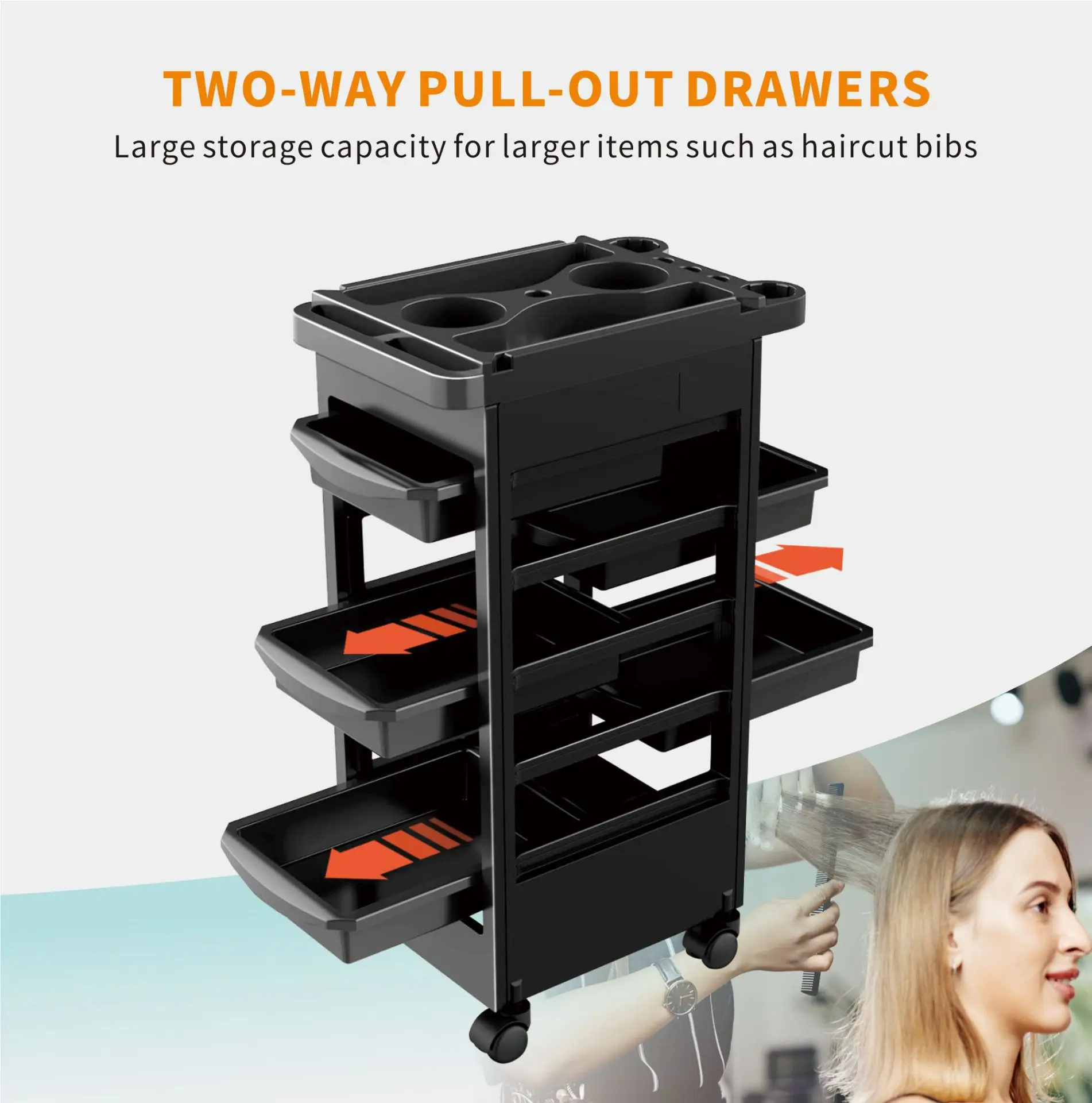 5-Layer Hairdressing Stroller with 360-Degree Rotate Plastic Air Cylinder and Dye Bowl Holder for Salon Use