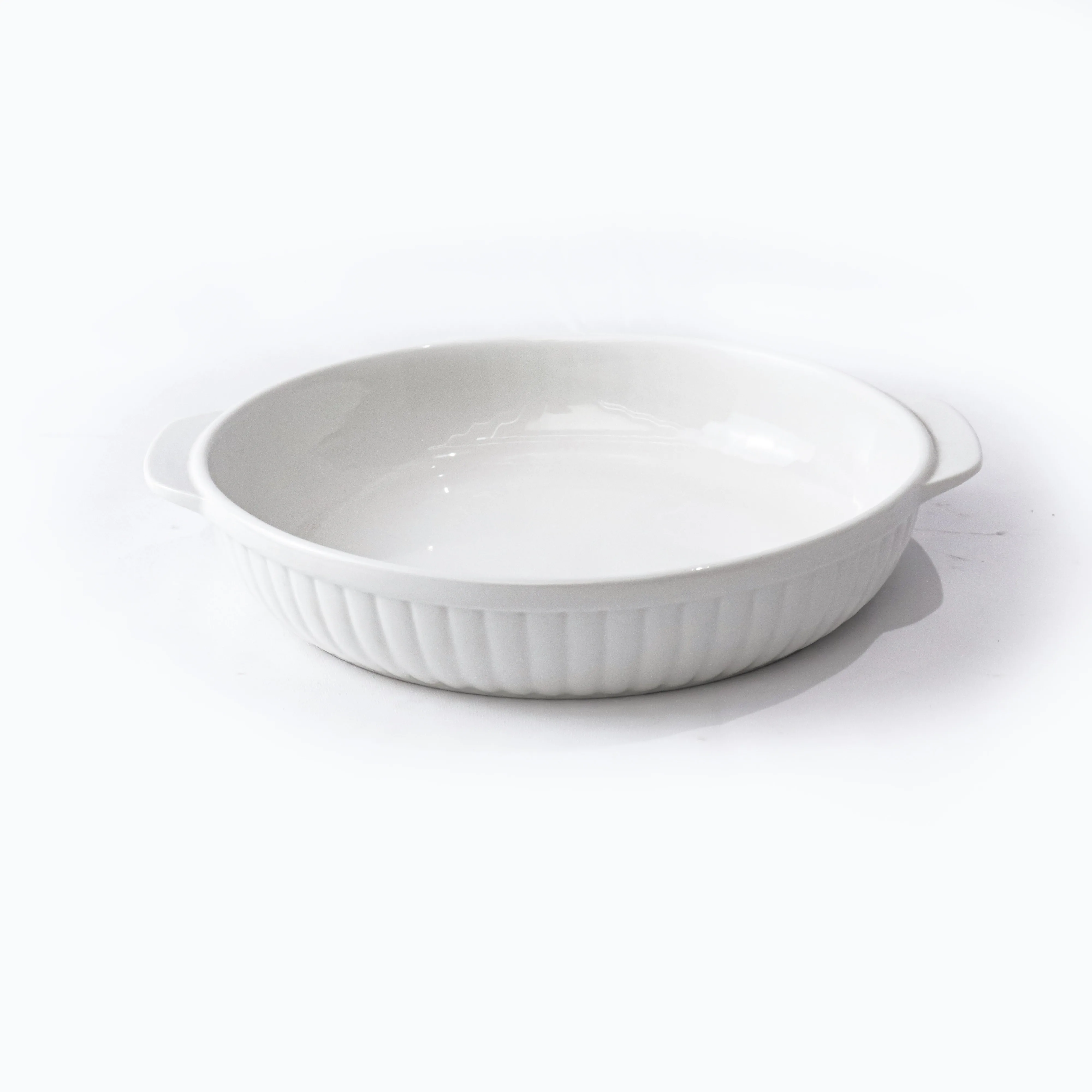 Jinbaichuan European Style Nonstick 7 Inch Baking Tray Plate Cake Dessert Bakeware Round White Ceramic Baking Dish