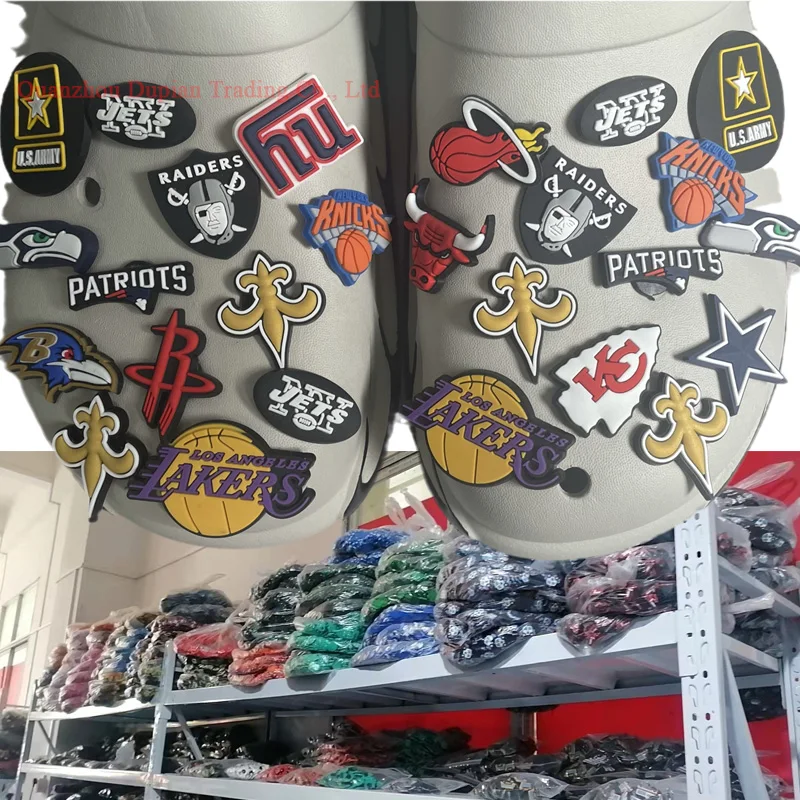 Custom Logo sports team pvc shoe lace charms  for croc clog shoes decoration custom charms for wholesale basketball