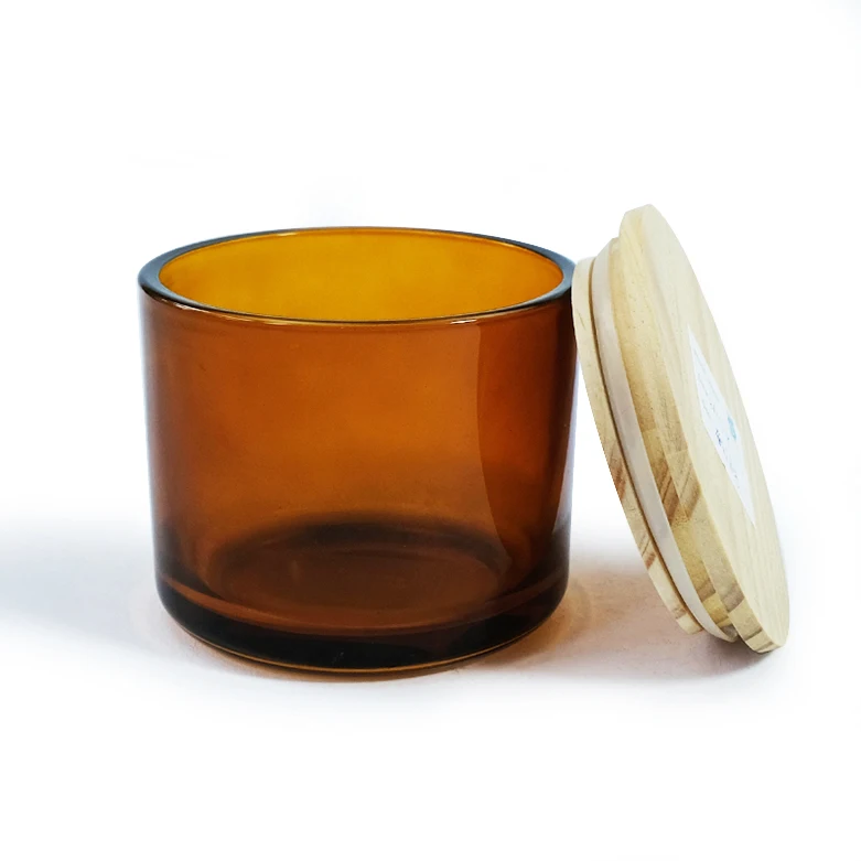 Wholesale brown 100ml/250ml glass candle holder with wood lid glass cup diy handmade homemade candle jar candle holder