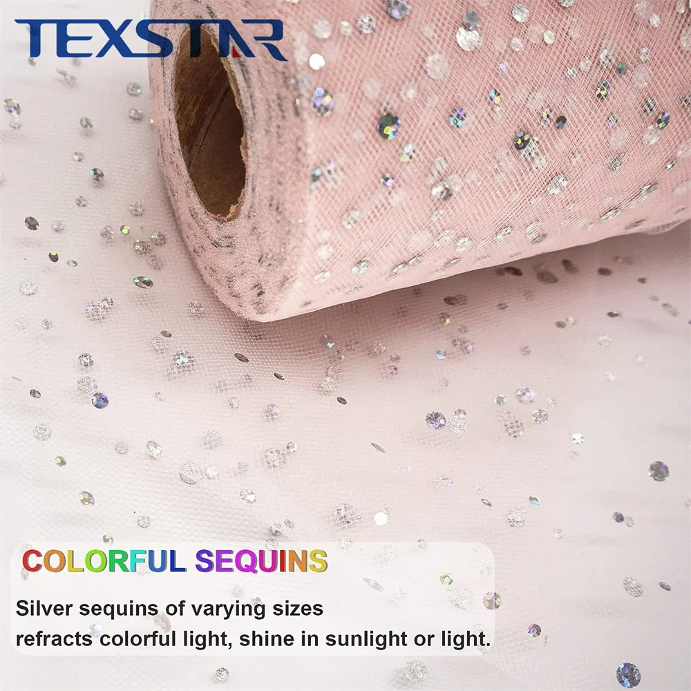 Glitter Tulle Fabric Rolls 6 Inch width Sparkling Sequin Polka Dots Netting Spool for DIY Tutu Skirt Wedding Easter Party
