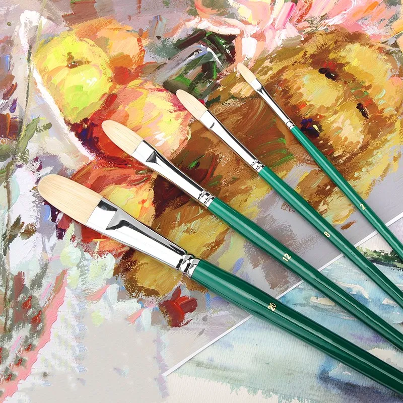 OEM Bristle Wood Handle Artist 12 pcs Brush Set For Oil Painting Gouache Painting Acrylic Painting