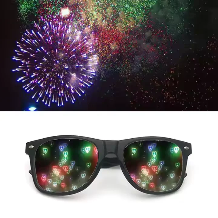 Wholesale Custom Logo Premium Funny Party Eyewear 3d Prism Raves Glasses Plastic For Fireworks Heart Diffraction Glasses