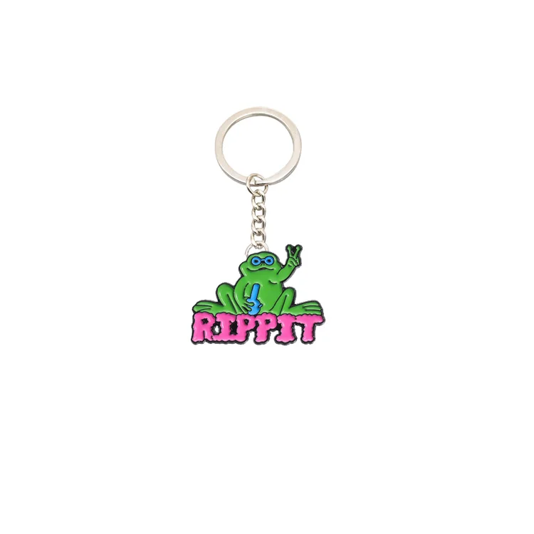 Factory Creative Hand Holding Flower Pen Yes Frog Series Brooch Striped Peace Frog Metal Badge Keyring Keychains Llavero  Key
