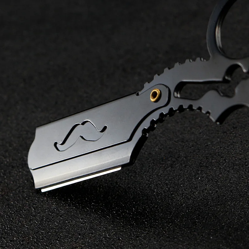 New Professional Finger Straight Edge Razor Beard Stainless Steel Shaping Tool Double Ring Barber Razor for Men With Custom Logo