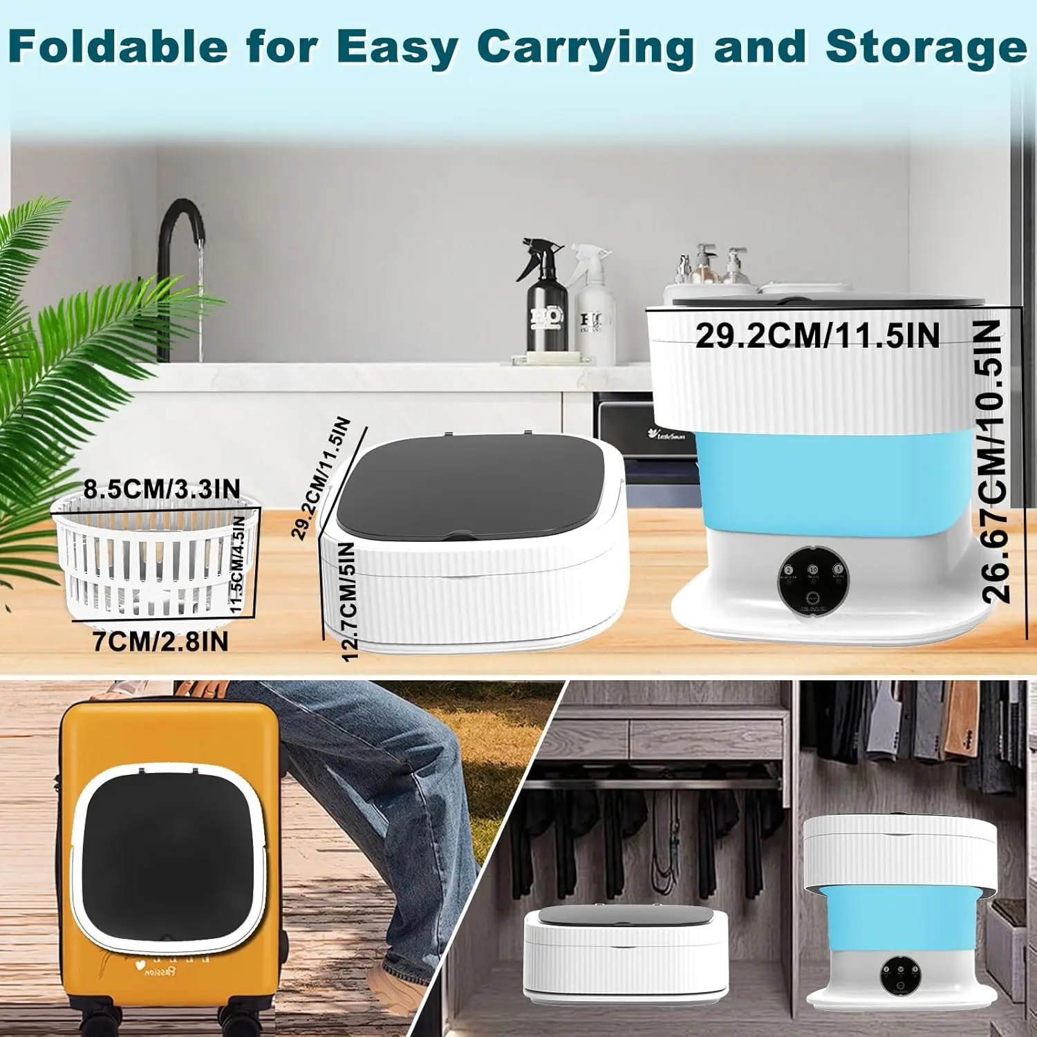 Portable washing machine Compact washing machine suitable for baby clothes Underwear Socks Travel Camping Dormitory Apartment