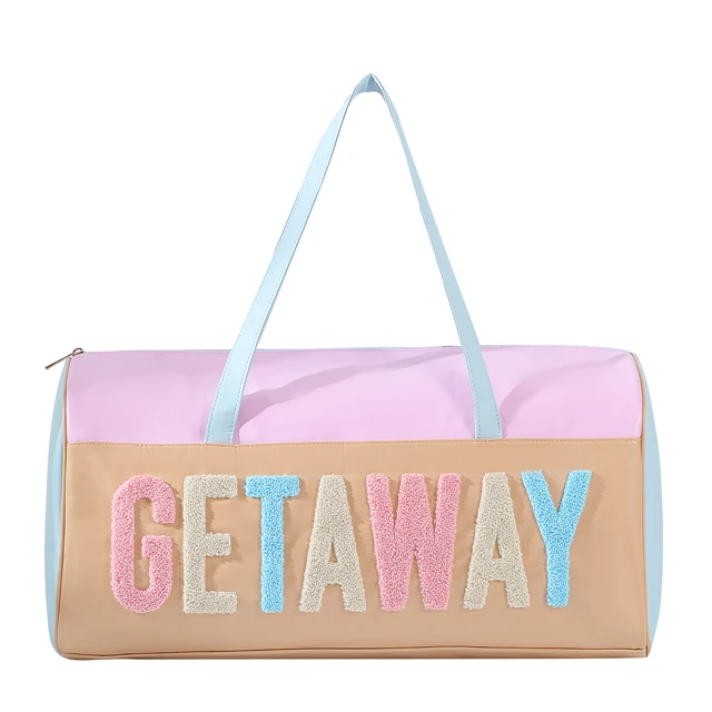 Custom magic travel luggage bags letter embroidery patches Pu leather women yoga bags waterproof travel storage bag