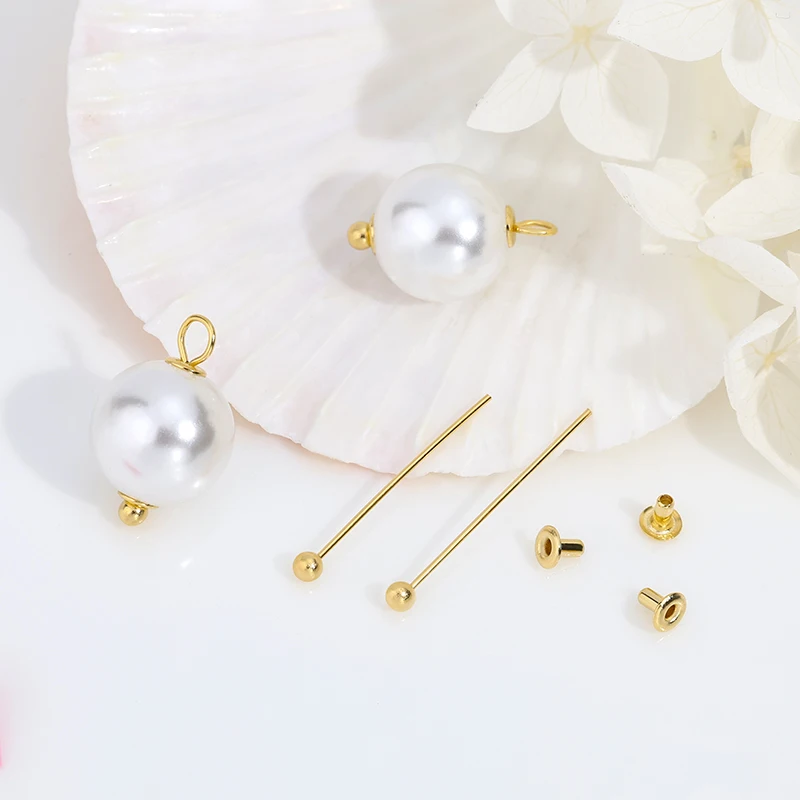 Wholesale DIY pearl jewelry earrings accessories stainless steel gold plated solid ball needle stud earrings