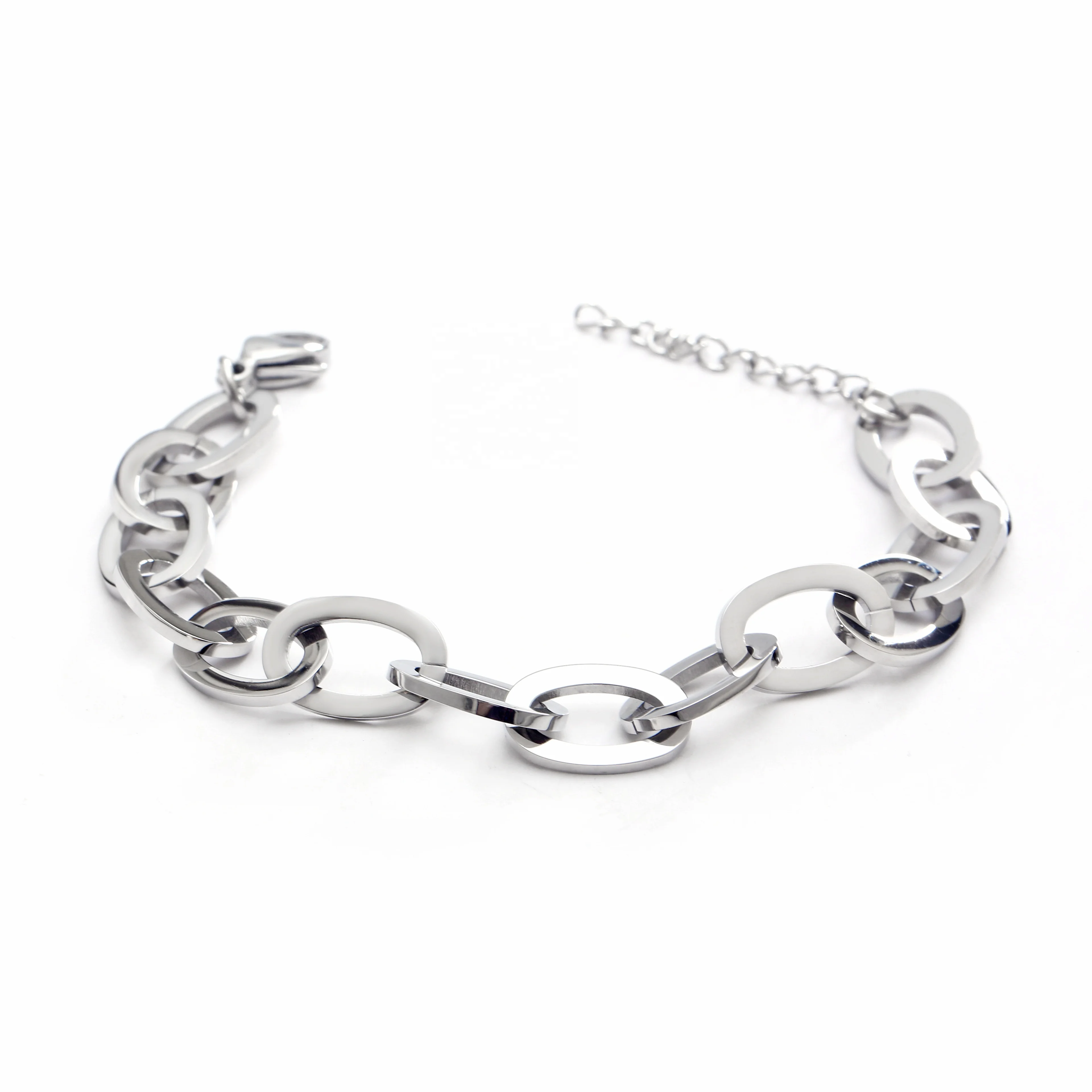 Women Jewelry Stainless Steel Plated Gold Rope Chain Oval Link Chain Bracelet Bangle