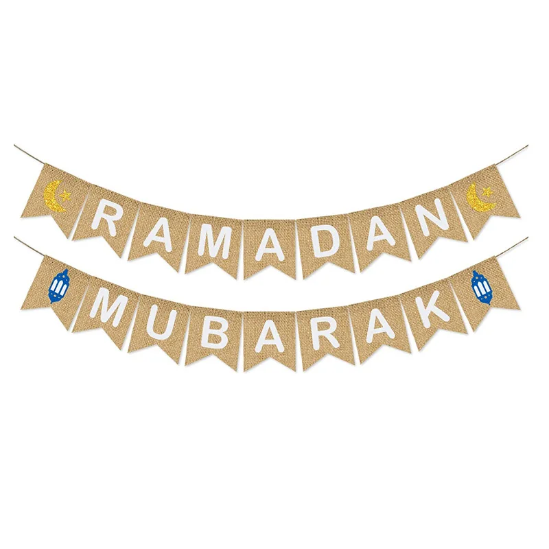 Islamic Muslim Ramadan Happy Eid Mubarak Party Decor Reusable Line Cloth Banner Set For Event Party Gala Decoration