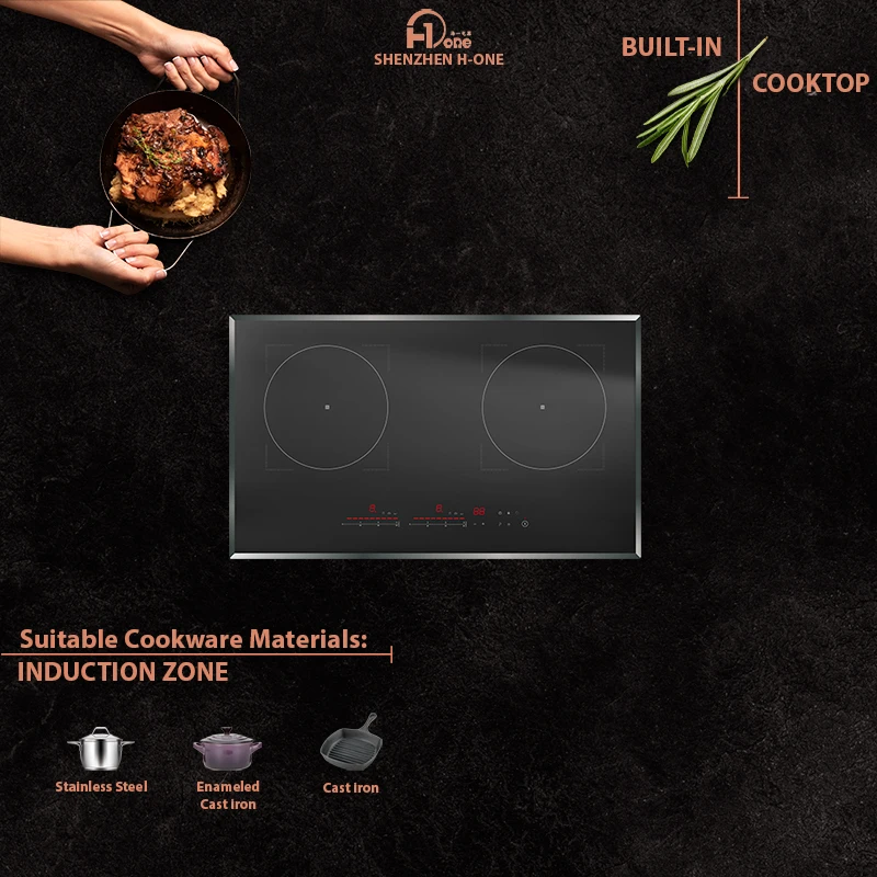 Ultra-thin Sterling 3700W Twin Power Induction Hob / Side-by-side Power Sharing 2 Burner Induction Hob