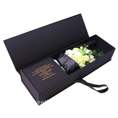 Factory elegant custom black cardboard rectangular rose packing paper flower box