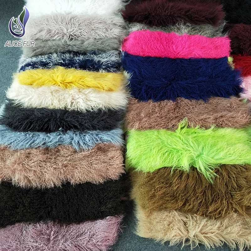 Real pink colour OEM tibetan fur rug sheepskin  mongolian lamb fur rug