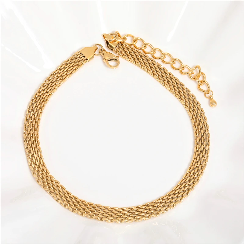 Wholesale Fashion jewellery  18K Gold Plated Watch Band Choker Necklace Trendy Jewelry Stainless Steel Gold Web band  Necklace