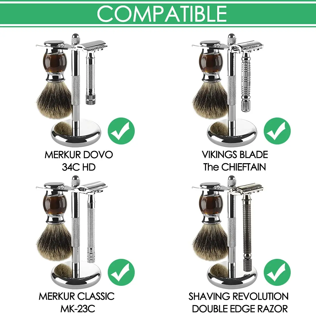 Safety Razor and Brush Stand, Extra Wide Openings