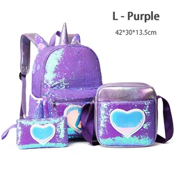unicorn sequin backpack three piece school bag