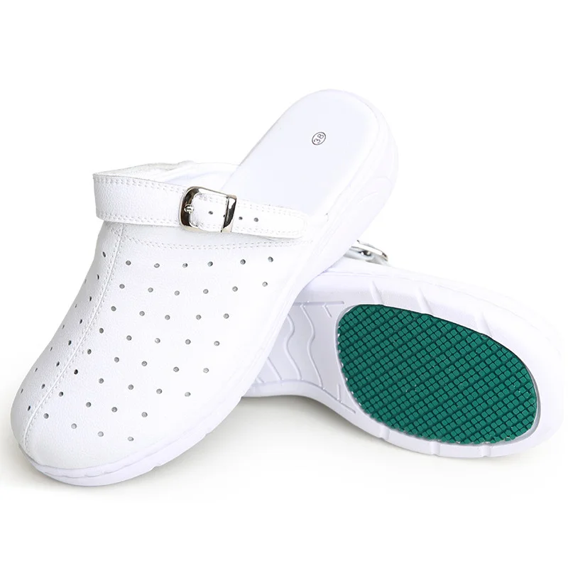 white hospital operating room medical Genuine leather soft soled nurse shoes lightweight, White non slip slipper clogs