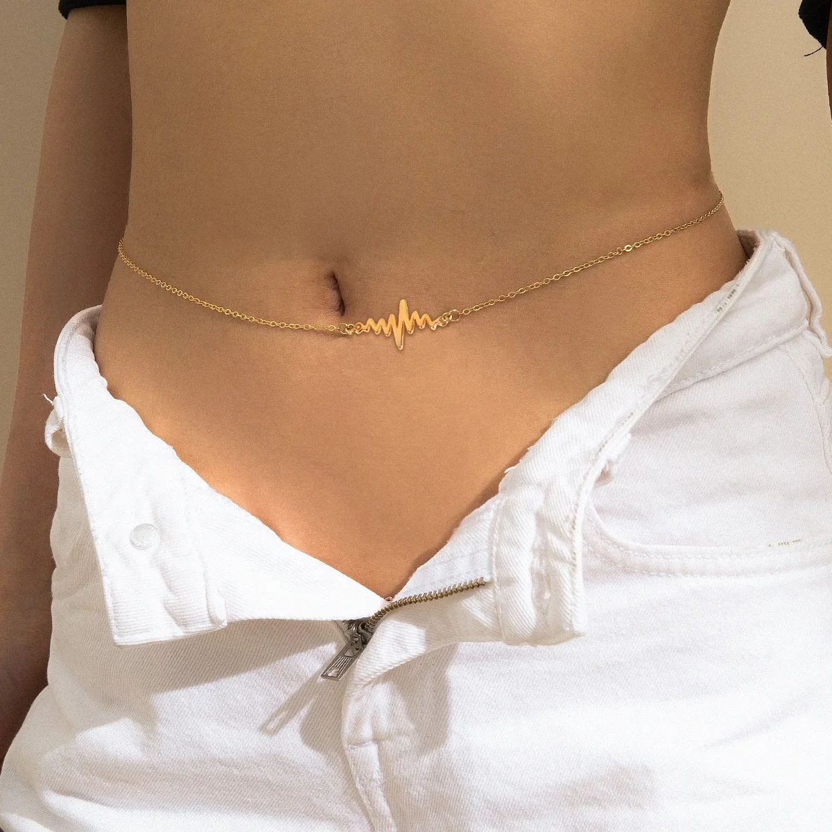 2022 Gold Plated Chain Lightning Single Layer Body Chain Simple Beach Summer Belly Waist Chain Women