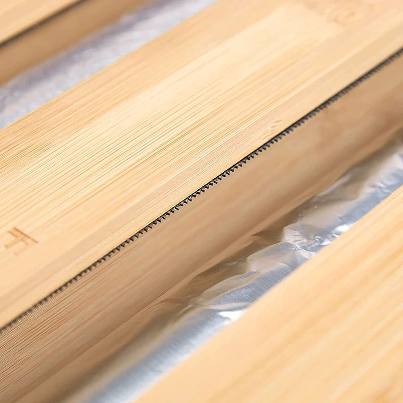 3 in 1 cling film Wrap Dispenser with Cutter Bamboo Foil Wax Paper Organizer and Dispenser for Kitchen Drawer