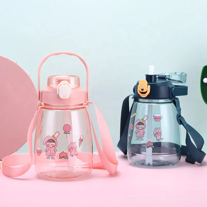Cute large capacity plastic cup with straw potbelly summer Internet celebrity portable sports water bottle
