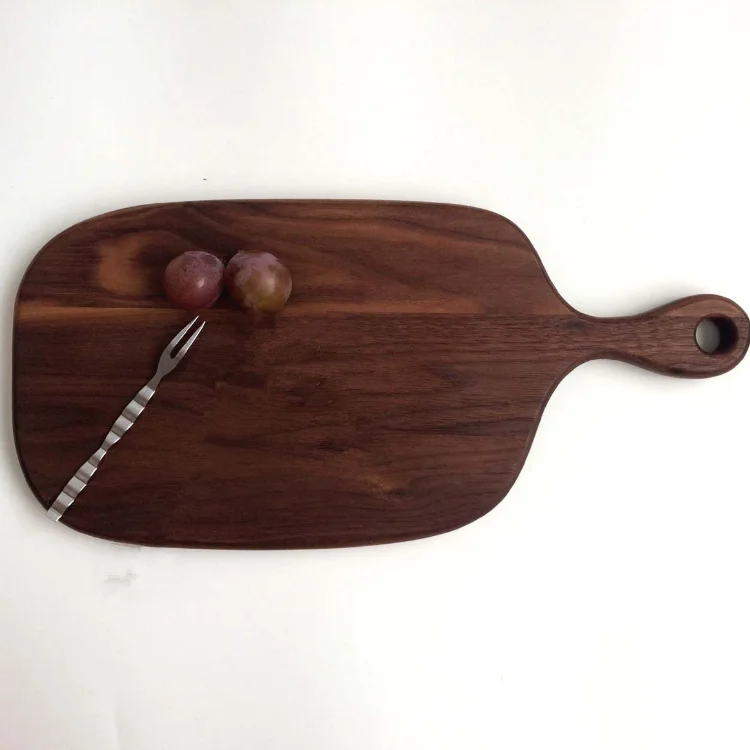 
Black walnut wood steak serving plate cutting board pizza board with handle 