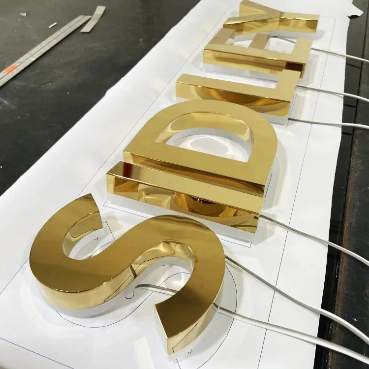 Fabricated Lettering Supplier Custom Metal Sign Gold Logo Shop Sign 3d Backlit Sign Stainless Steel Letter