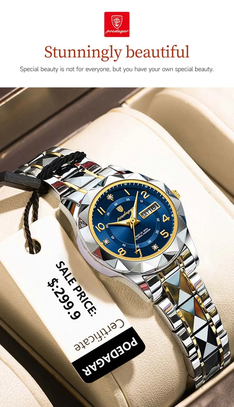 POEDAGAR 782 hot sell custom face lady quartz watch latest Steel Strap water resist Luminous date display moq 1 Casual watch set