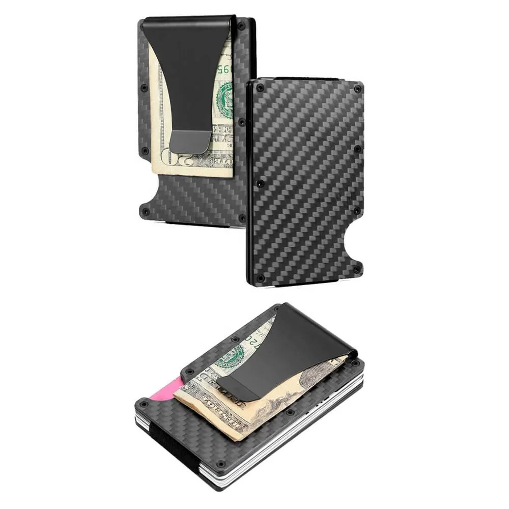 
RFID Carbon Fiber Minimalist Card Wallet Front Pocket Wallet Slim Credit Card Holder with Money Clip RFID Blocking Metal Wallet 