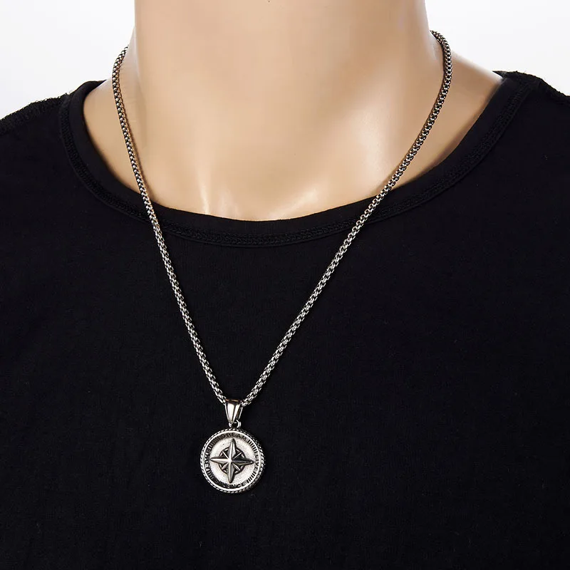 Vintage Viking Kompass Compass Nautical Way Guidance Coin 316 Stainless Steel Pendant Fine Fashion Jewelry Necklaces Mens