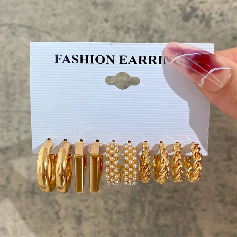 12 pairs gold hoop earrings set women multipack chunky chain twisted fashion dangle woman earring set for gift