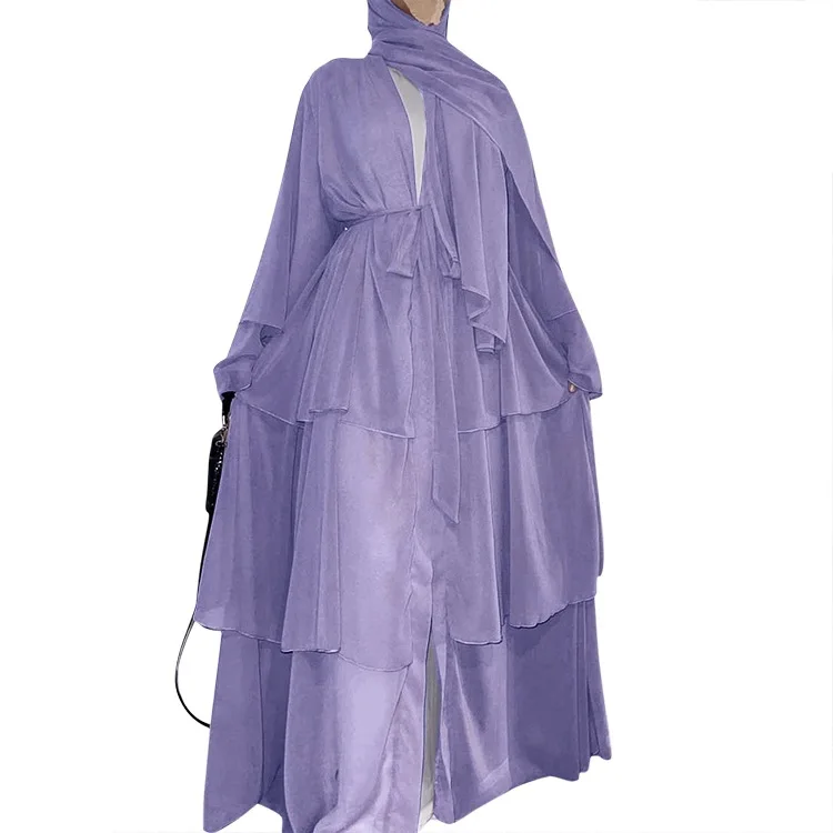 3 Layers Chiffon EID Abaya Dubai Turkey Islamic Clothing Abaya Muslim Dresses For Women
