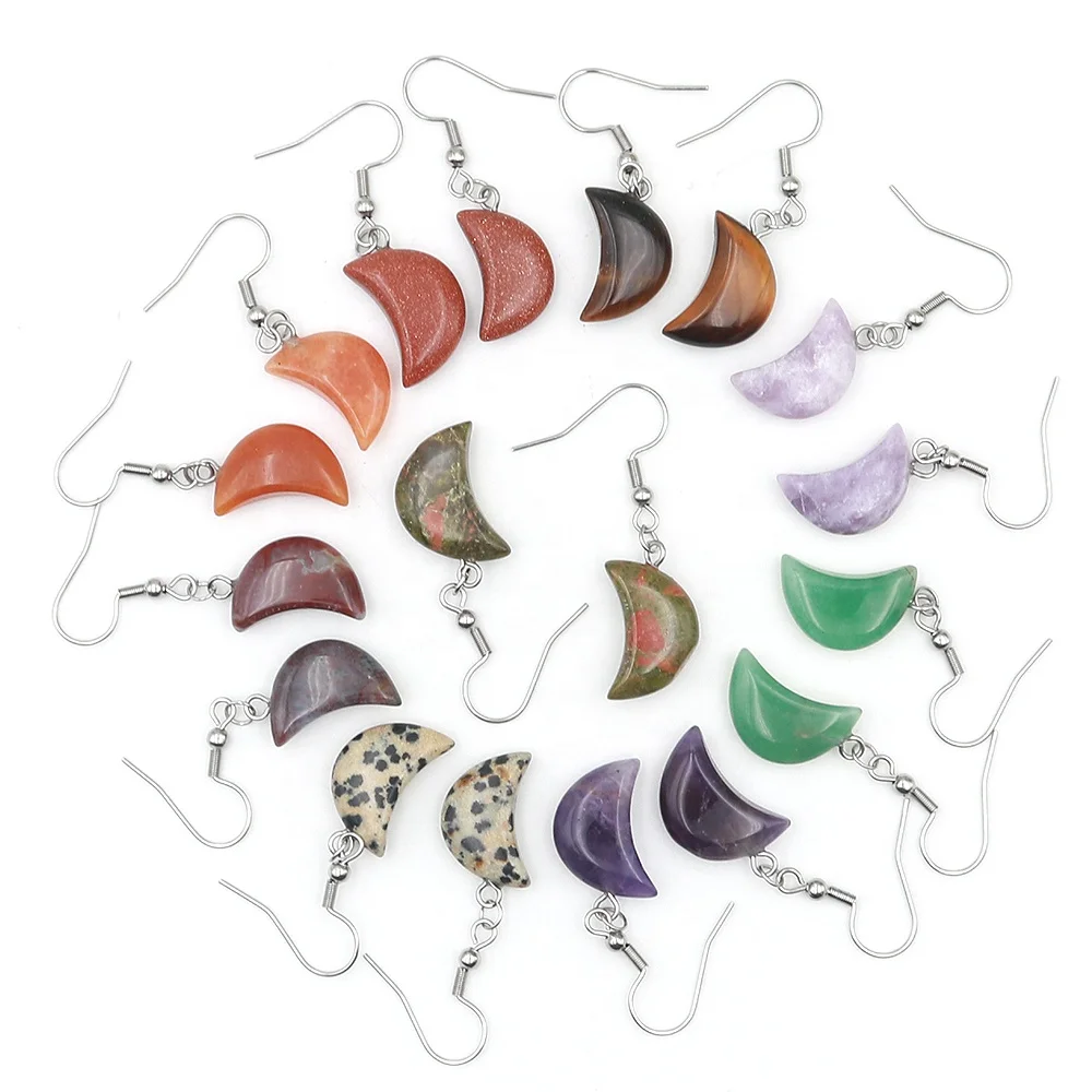 Fashion Jewelry Earrings Gem Stone Pendant Natural Crystal moon Star Earrings Hoop for Weman