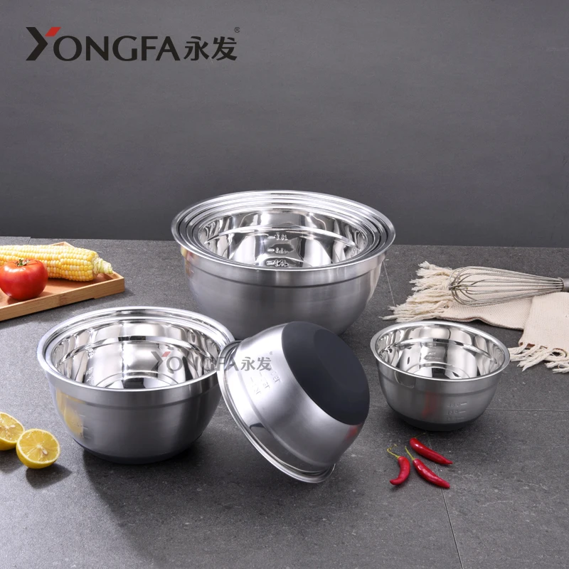 Wholesale Mixing Bowl Set  Stainless Steel Salad Bowls Set With Silicone Bottom