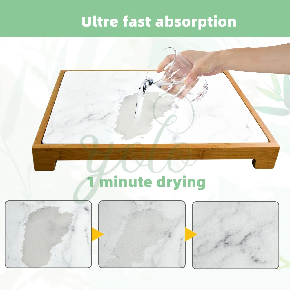 Eco-friendly Modern Youlike Natural Bamboo Diatomite Stone Dish Drying Pad Board for Kitchen & Living Room Table Use