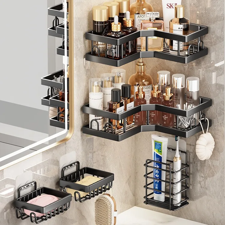 5 Pack Black Bathroom Shelves Basket Shower Caddy Shelf Organizer Rack with Soap Holder and Hooks