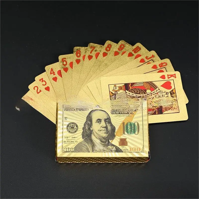 Waterproof 100 USD Dollar Design 24k Gold Poker Playing Cards for new gambling game enjoyment