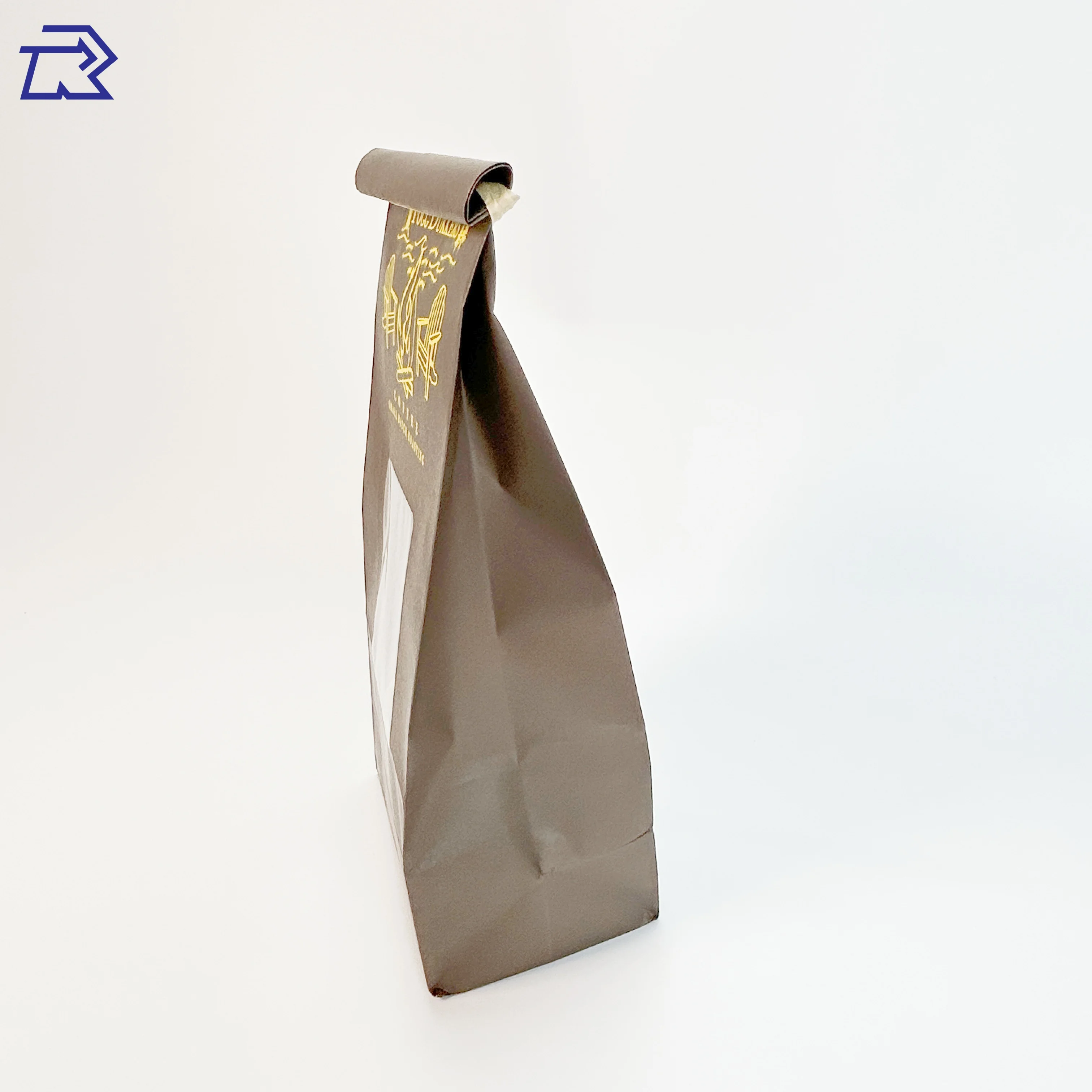 Tea bag Brown greaseproof paper cellophane tape tin tie Open clear window Food storage packaging kraft paper