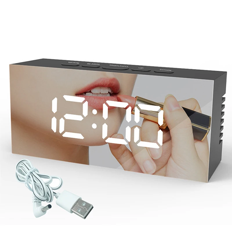 Top Sale Mirror Surface Alarm Clock Twice Snooze Mode Smart Alarm Clock Electronic Mirror LED  Bell Alarm Clock