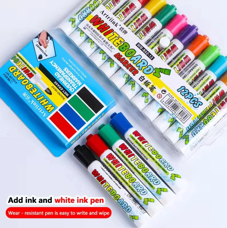 Rotuladores single head washable refillable ink markers dry erase color art pen set water based erasable whiteboard marker